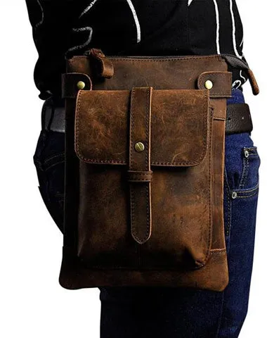 Mens Leather Small COURIER BAG Side Bag Waist Bag Holster Belt Case Belt Pouch for Men Vintage Coffee