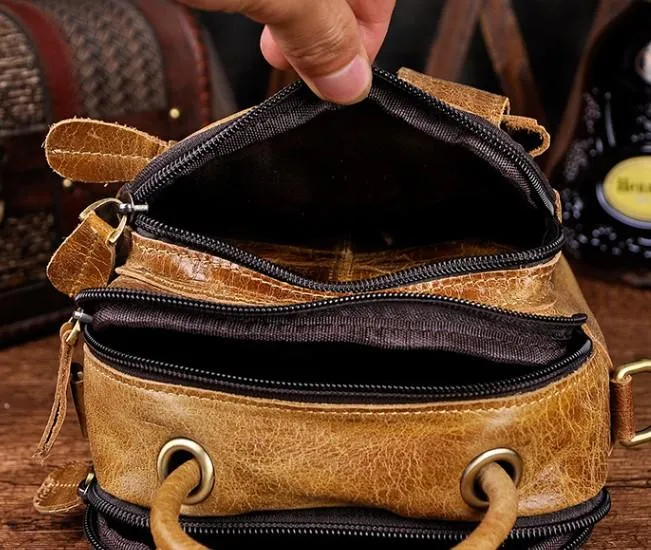 Mens Leather Small Side Bag COURIER BAG Waist Bag Holster Belt Case Belt Pouch for Men