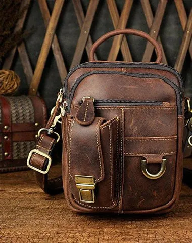 Mens Leather Small Side Bag COURIER BAG Waist Bag Holster Belt Case Belt Pouch for Men Vintage Coffee