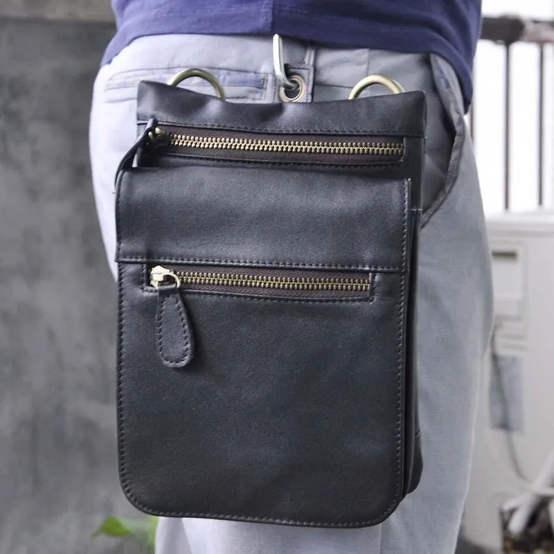 Mens Leather Small Side Bag COURIER BAG Waist Pouch Holster Belt Case Belt Pouch for Men
