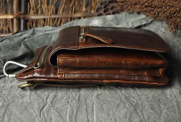 Mens Leather Small Side Bag COURIER BAG Waist Pouch Holster Belt Case Belt Pouch for Men