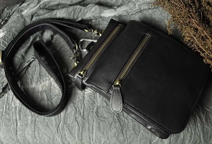 Mens Leather Small Side Bag COURIER BAG Waist Pouch Holster Belt Case Belt Pouch for Men