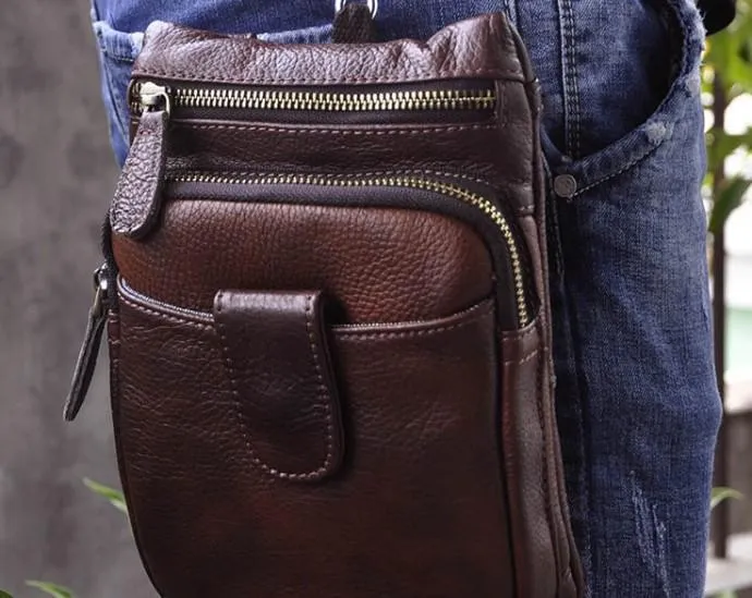 Mens Leather Small Side Bag COURIER BAG Waist Pouch Holster Belt Case Belt Pouch for Men