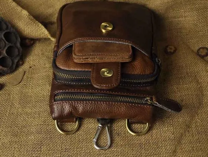 Mens Leather Small Side Bag COURIER BAG Waist Pouch Holster Belt Case Belt Pouch for Men