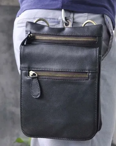 Mens Leather Small Side Bag COURIER BAG Waist Pouch Holster Belt Case Belt Pouch for Men Vintage Coffee