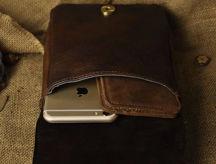 Mens Leather Small Side Bag COURIER BAG Waist Pouch Holster Belt Case Belt Pouch for Men