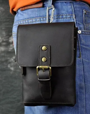 Mens Leather Small Side Bag  Waist Pouch COURIER BAG Holster Belt Case Belt Pouch for Men Vintage Coffee