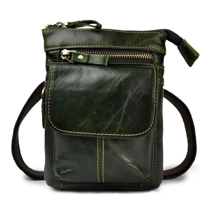 Mens Leather Small Side Bag Waist Pouch Holster COURIER BAG Belt Case Belt Pouch for Men