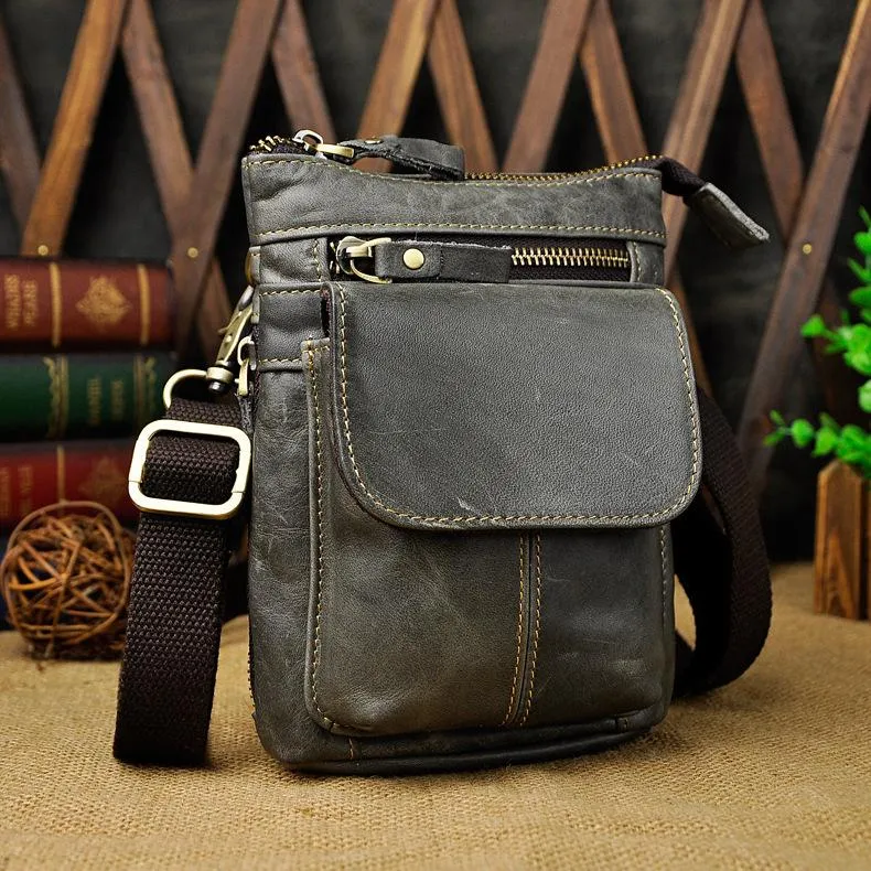 Mens Leather Small Side Bag Waist Pouch Holster COURIER BAG Belt Case Belt Pouch for Men