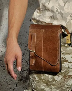 Mens Leather Small Side Bags COURIER BAG Waist Pouch Holster Belt Case Belt Pouch for Men Vintage Coffee