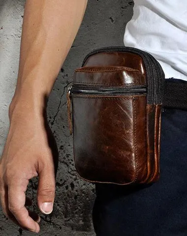 Mens Small Leather Belt Pouch Holster Belt Case Cell Phone Waist Pouch for Men Vintage Brown