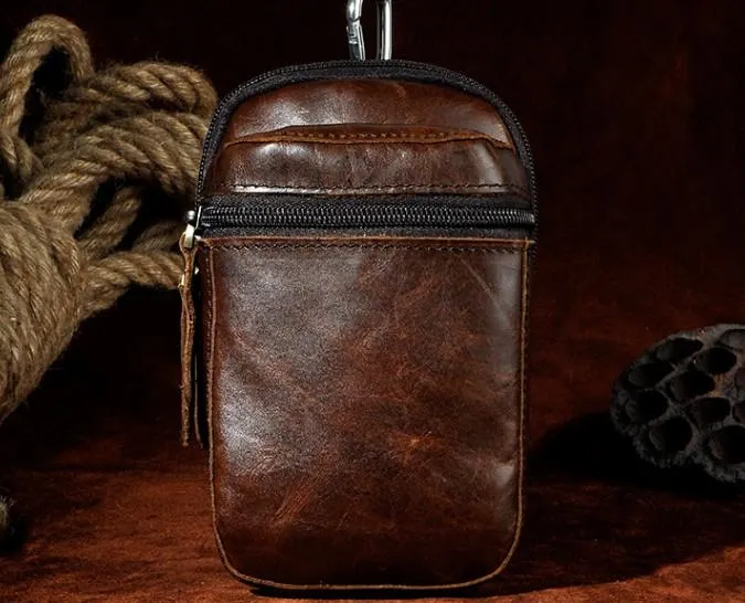 Mens Small Leather Belt Pouch Holster Belt Case Cell Phone Waist Pouch for Men