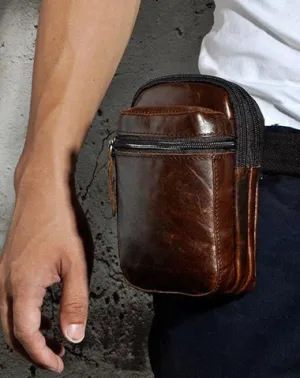 Mens Small Leather Belt Pouch Holster Belt Case Cell Phone Waist Pouch for Men Vintage Brown