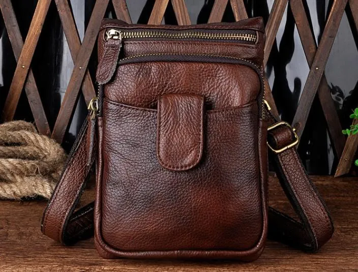 Mens Small Leather Belt Pouch Side Bag Holster Belt Case Waist Pouch for Men