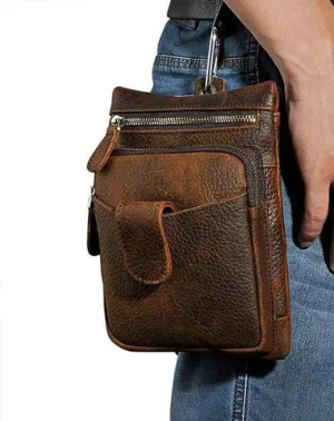 Mens Small Leather Belt Pouch Side Bag Holster Belt Case Waist Pouch for Men Vintage Brown