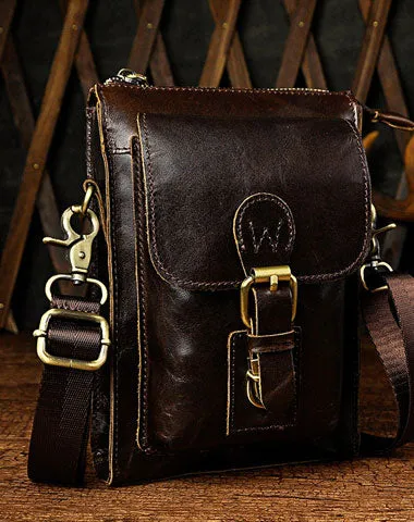 Mens Small Leather Belt Pouch Waist Bag BELT BAG Shoulder Bag For Men Coffee