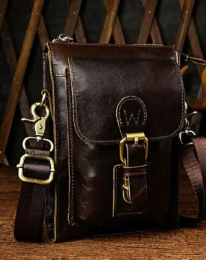 Mens Small Leather Belt Pouch Waist Bag BELT BAG Shoulder Bag For Men Coffee