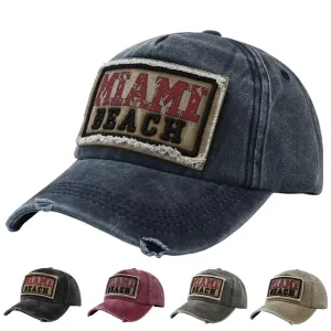 Miami Beach Washed Cotton Baseball Cap boater hat with bow in beach sunlight