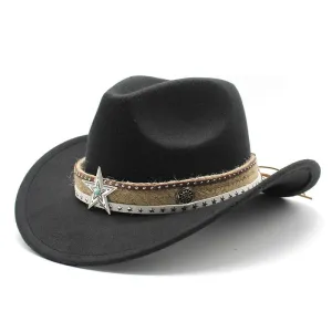 Midnight Star Wool Cowboy Hat boater hat with bow in beach sunlight