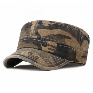 Military Camouflage Army Cap stylish boater hat with ribbon on model