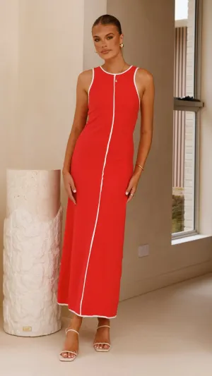 Milli Maxi Dress - Red/White,prom dresses,wedding guest dresses,homecoming dresses,bridesmaid dresses,cocktail dresses,women clothing,summer dresses,formal dresses,sundresses,mother of the bride dresses,quince clothing,bodycon dress,dress casual,dress desi