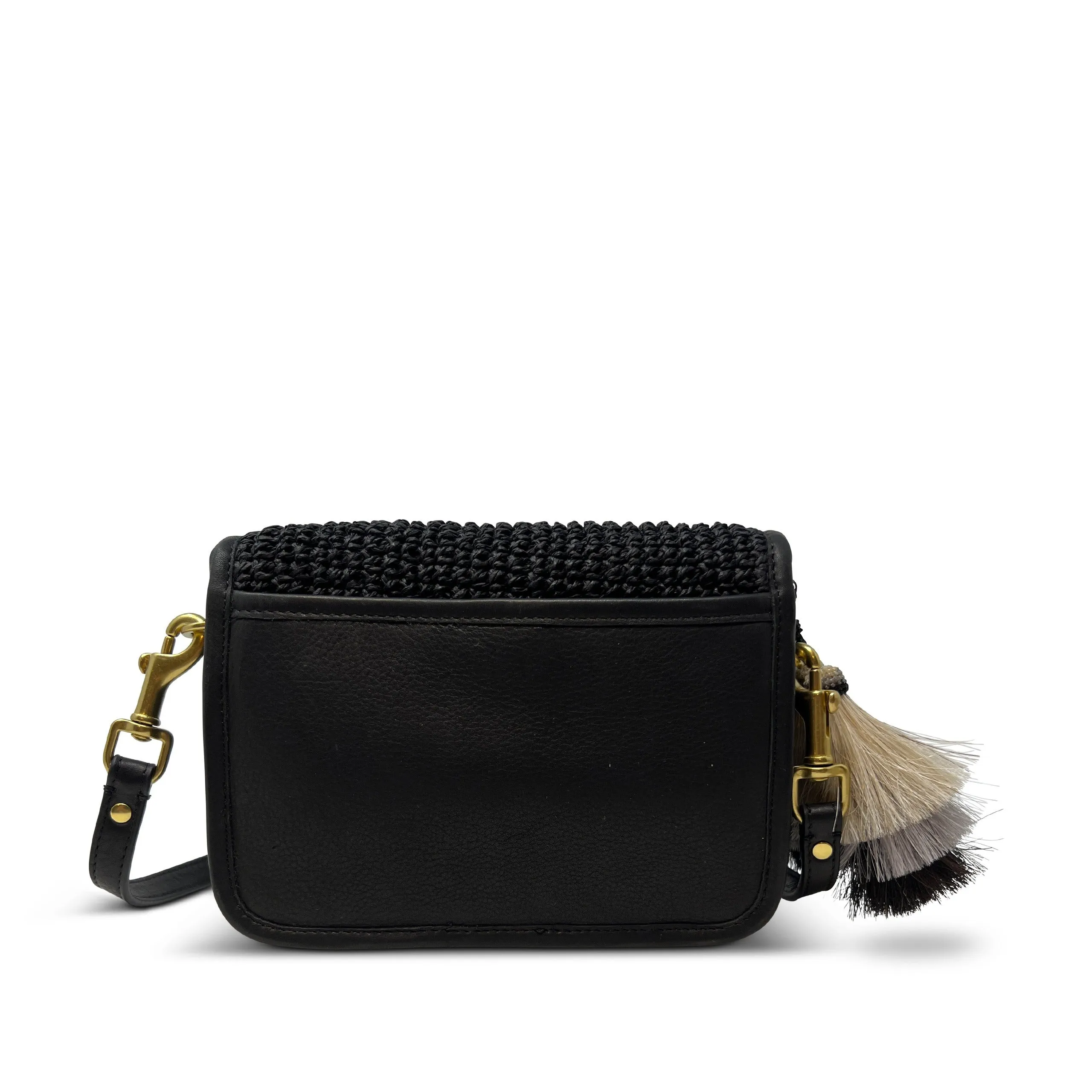 Mini Mia Crossbody - Black Raffia