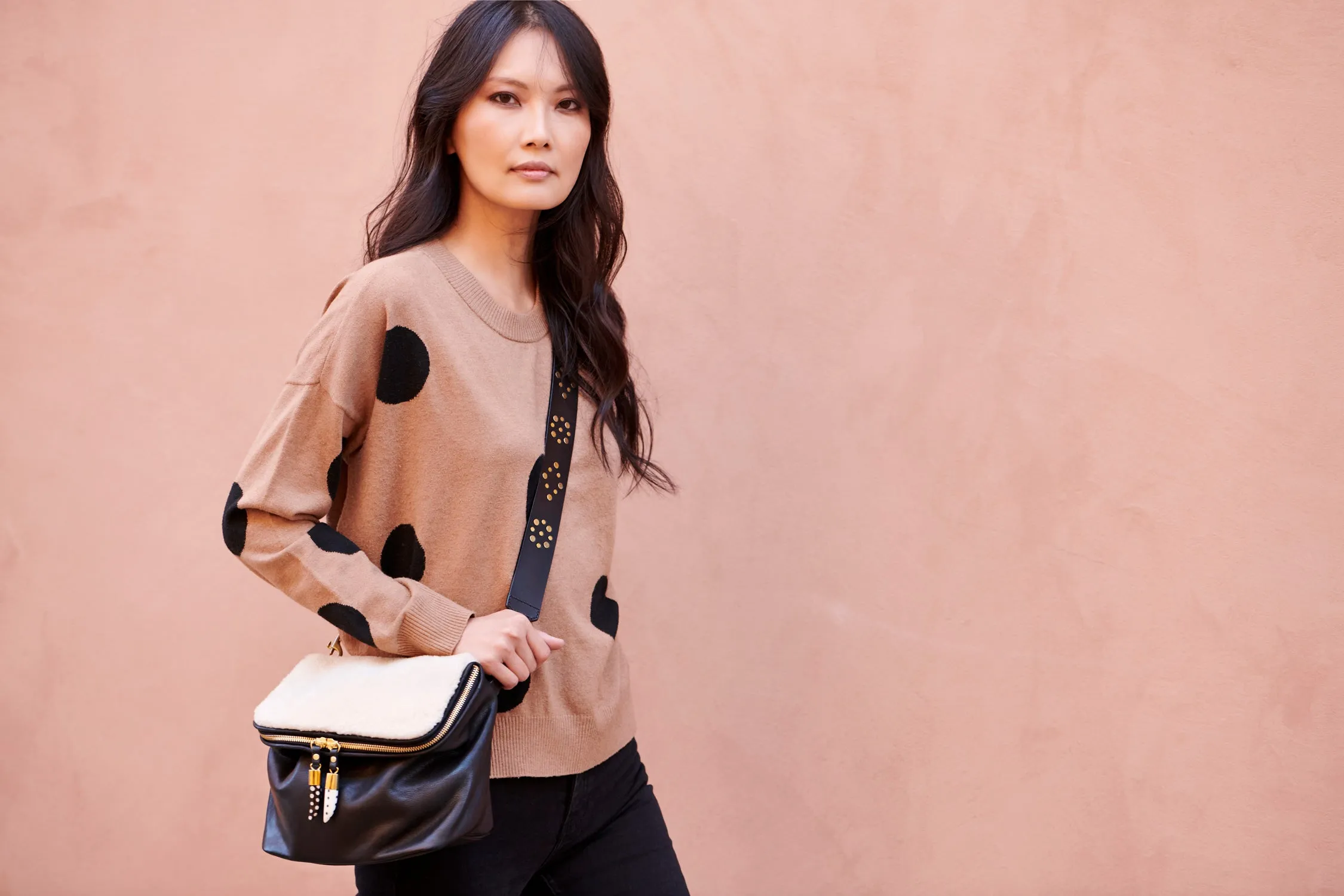 Mini Rough Night Crossbody - Natural Shearling & Black Leather