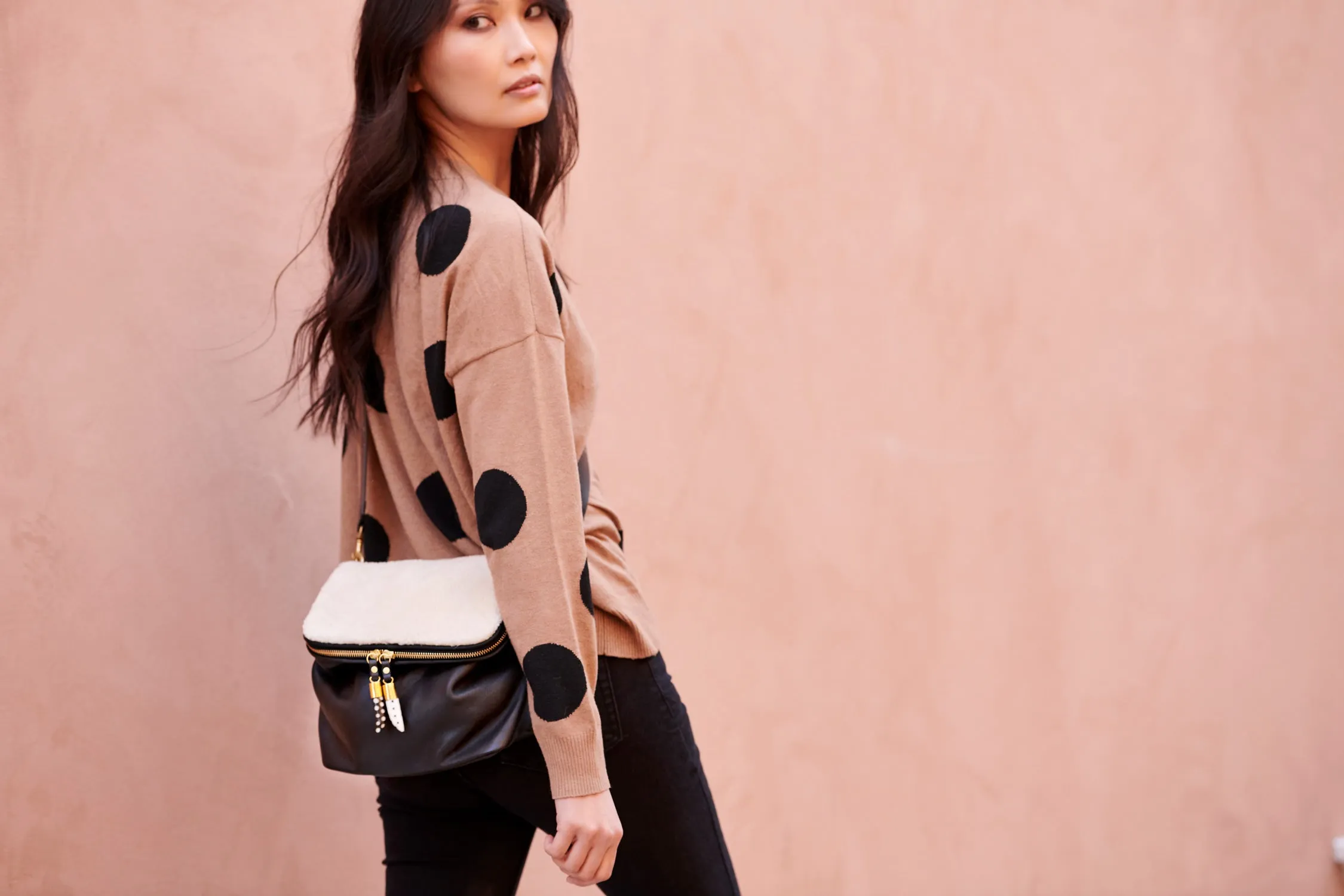 Mini Rough Night Crossbody - Natural Shearling & Black Leather