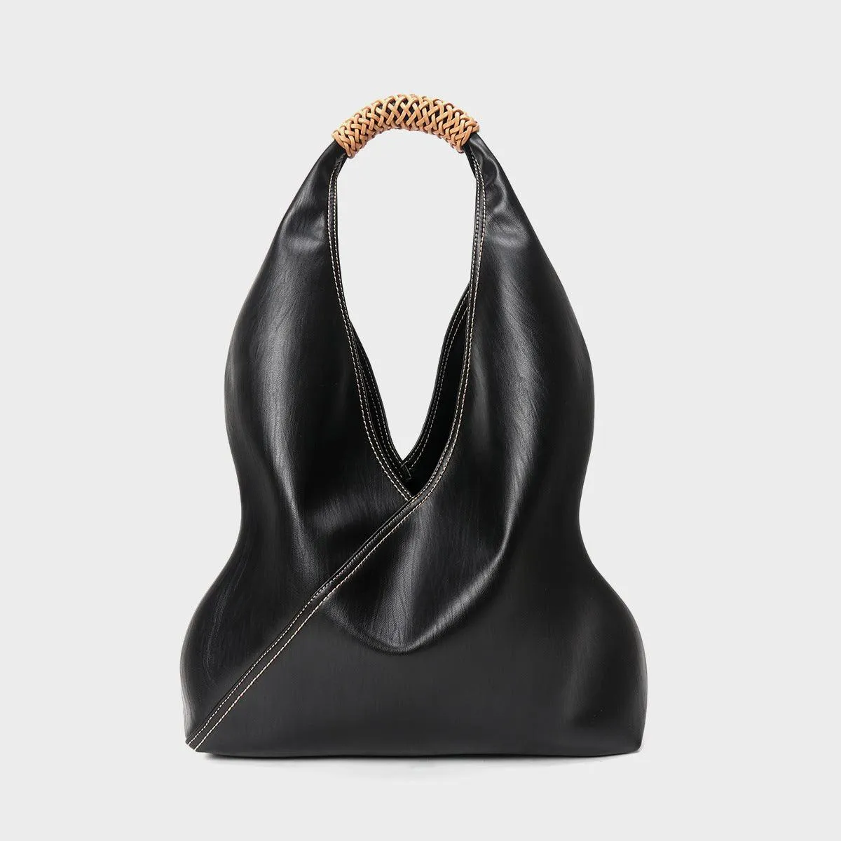 MINIMALIST BUCKET BAG | Genuine Leather | Woven Handle | Fashion Tote Bag | Women Handbag | Birthday Gift | Christmas Gift | Gift for Her