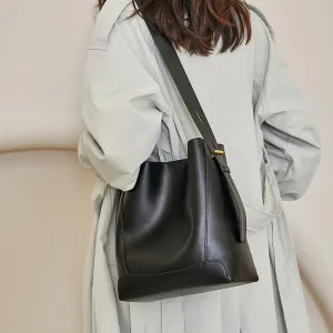 Minimalist Bucket Bag in Genuine Leather | Leather Shoulder Bag Gold Tone, Chic Crossbody Bag, Gift for Her bucket bags for sale