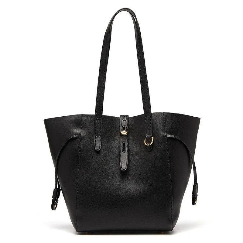 Minimalist Genuine Leather Bucket Bag, Classic Leather Tote Bag, Fashion Designer Shoulder Bucket Bag, Black, Apricot, Blue, Gift For Her bucket bags for sale
