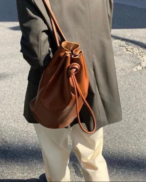 Minimalist Leather Drawstring Bucket Bag, 3 in 1 Cowhide Leather Bucket Backpack, Women Shoulder Bag, Designer Tote Bag, Gift For Her/Him bucket bags for sale