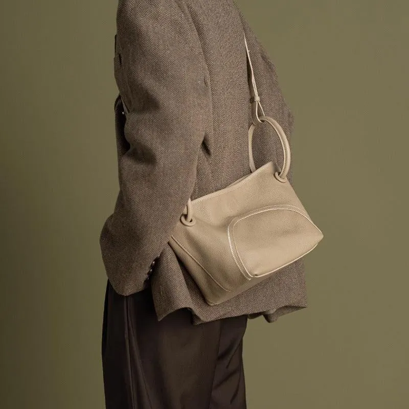Minimalist Pebbled Leather Bucket Bag for Women, Soft Genuine Leather Slouchy Shoulder & Crossbody