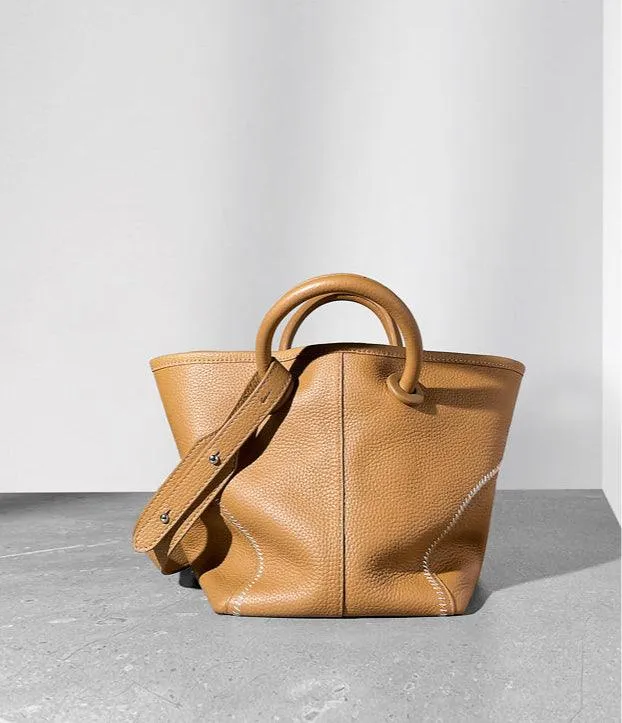 Minimalist Pebbled Leather Bucket Bag for Women, Soft Genuine Leather Slouchy Shoulder & Crossbody