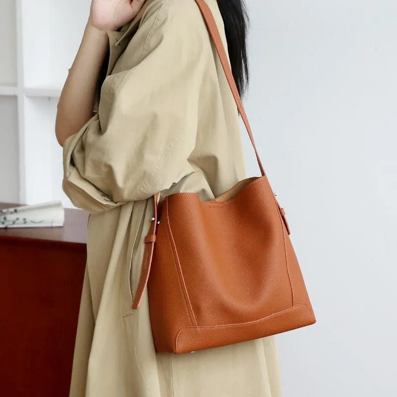 Minimalist Pebbled Leather Bucket Bag | Handcrafted Genuine Leather Shoulder Bag, Chic Crossbody Bag, Gift for Her