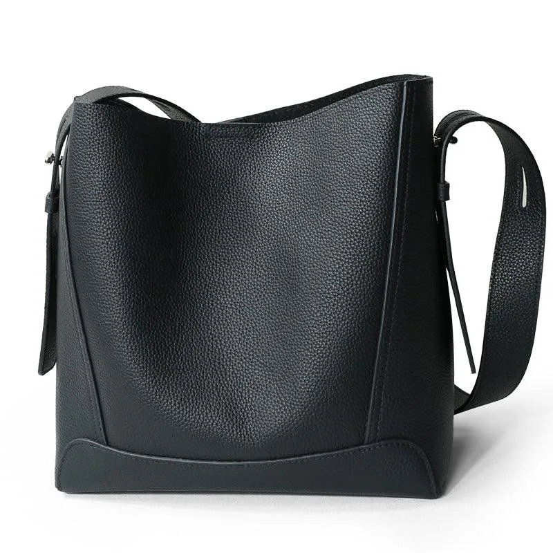 Minimalist Pebbled Leather Bucket Bag | Handcrafted Genuine Leather Shoulder Bag, Chic Crossbody Bag, Gift for Her