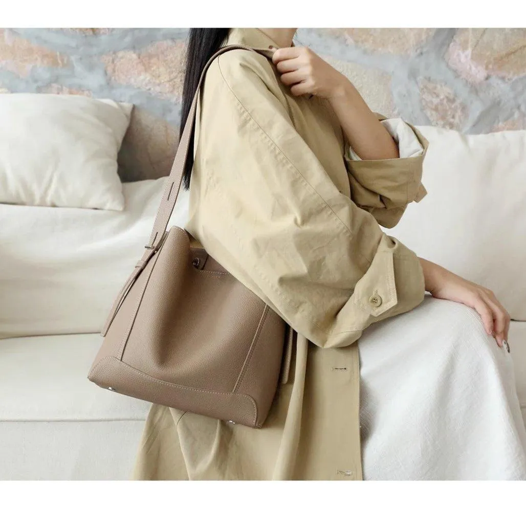 Minimalist Pebbled Leather Bucket Bag | Handcrafted Genuine Leather Shoulder Bag, Chic Crossbody Bag, Gift for Her