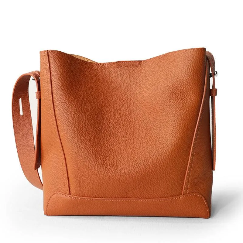 Minimalist Pebbled Leather Bucket Bag | Handcrafted Genuine Leather Shoulder Bag, Chic Crossbody Bag, Gift for Her