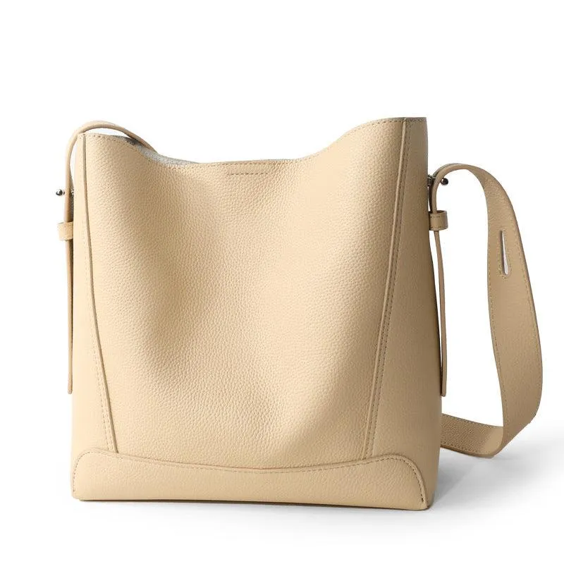 Minimalist Pebbled Leather Bucket Bag | Handcrafted Genuine Leather Shoulder Bag, Chic Crossbody Bag, Gift for Her