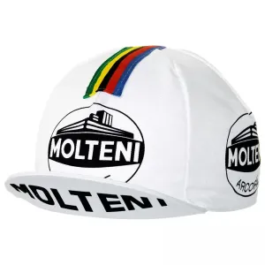 Molteni Vintage Cycling Cap boater hat with bow in beach sunlight