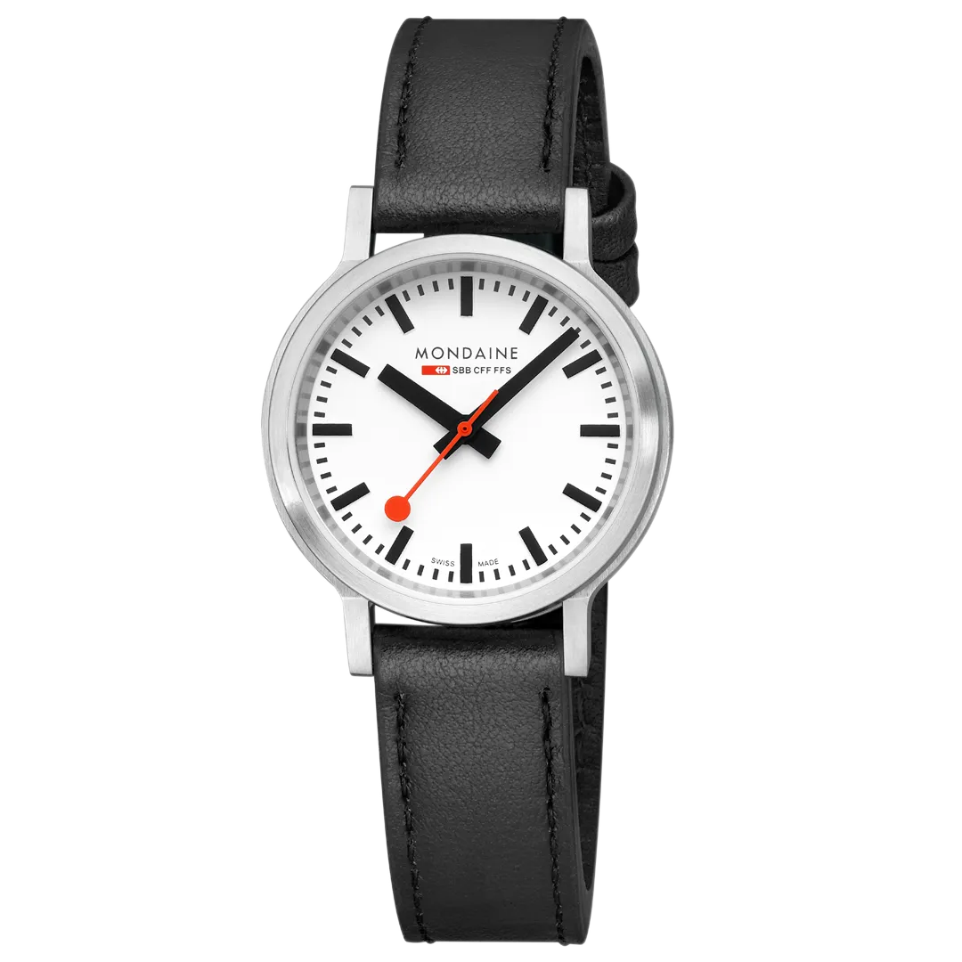 Mondaine Black Vegan Leather 34MM Watch MST.3401B.LBV.SET 
