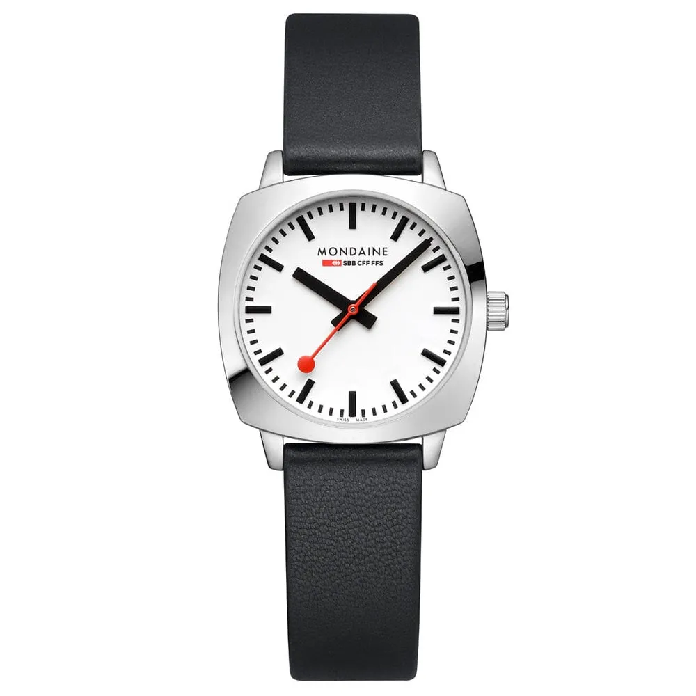 Mondaine Cushion Black Vegan Grape Leather Watch MSL.31110.LBV 