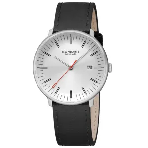 Mondaine Doppio 41mm Black Vegan Grape Leather Watch MLE.41210.LBV 