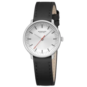 Mondaine Doppio White Dial Black Vegan Grape Leather Watch MLE.33110.LBV 