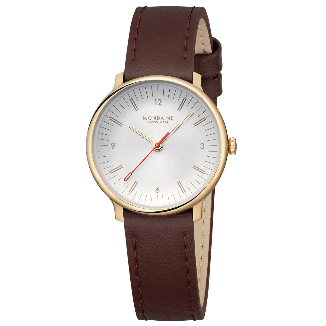 Mondaine Doppio White Dial Brown Vegan Grape Leather Watch MLE.33110.LGV 