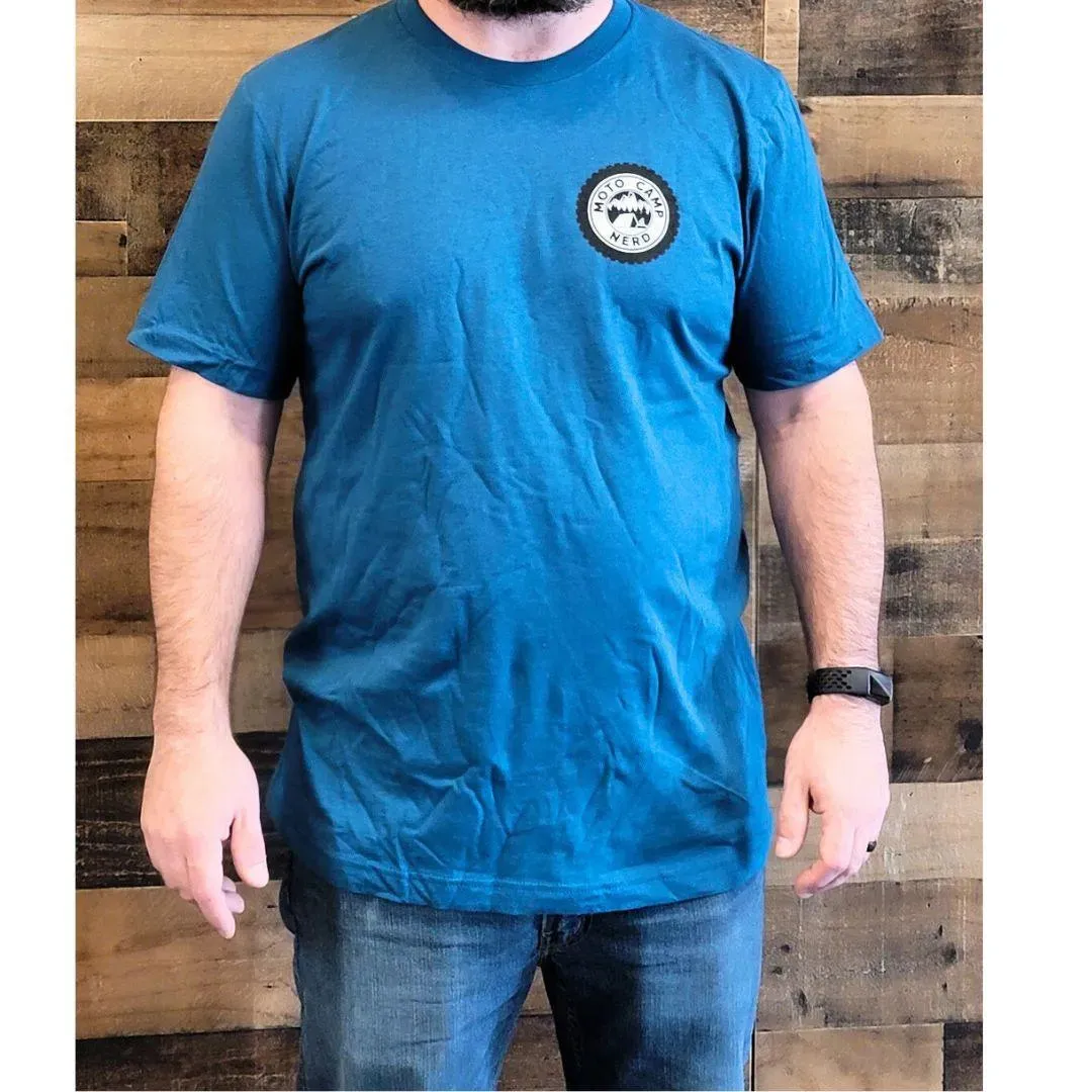 Moto Camp Nerd T-Shirt Deep Teal camp tool kit sale lightweight camp multi tool compact camp repair kit