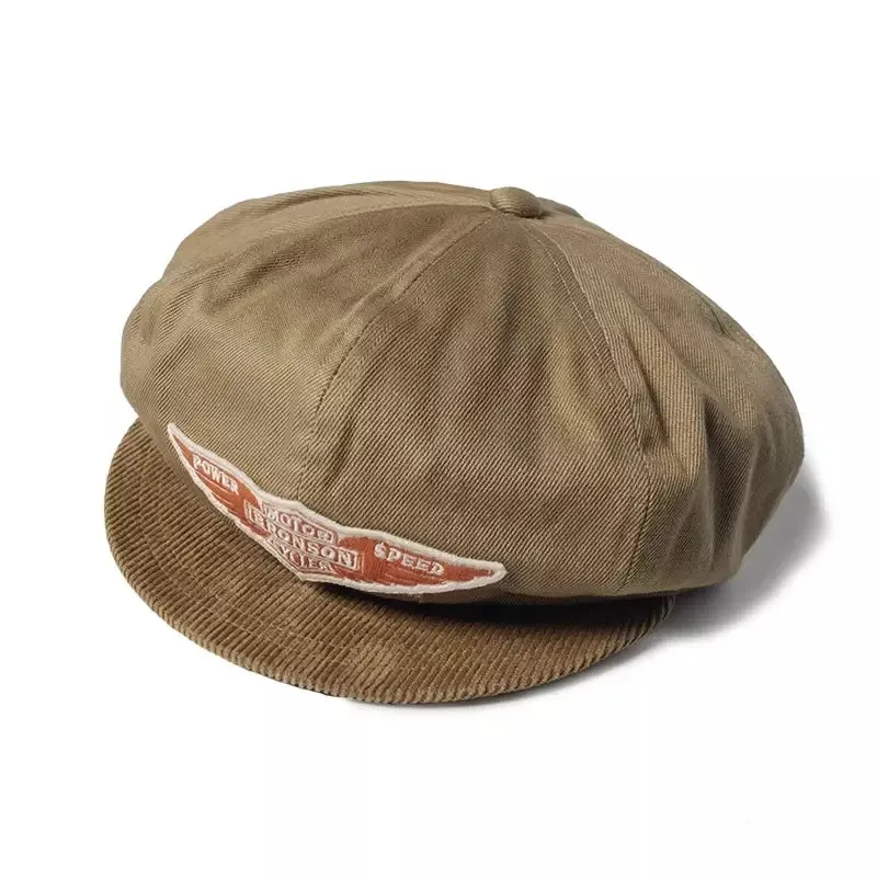 Motor Bronson Cycles Vintage Newsboy Cap boater hat with bow in beach sunlight