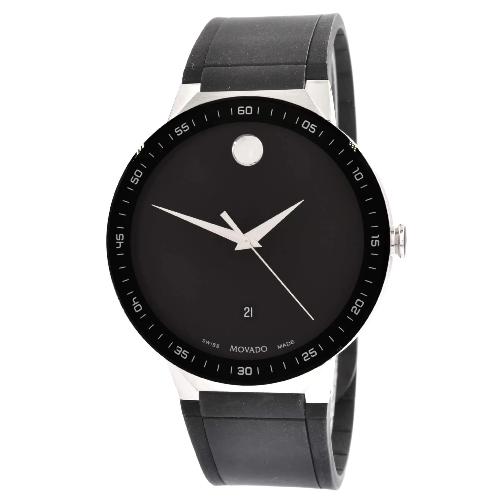 Movado Men's Quartz Watch - Sapphire Two Tone Case Black Bezel Rubber Strap | 0607406 