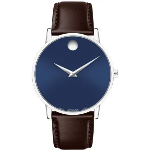 Movado Men's Watch - Classic Quartz Silver Tone Case Brown Leather Strap | 607851 