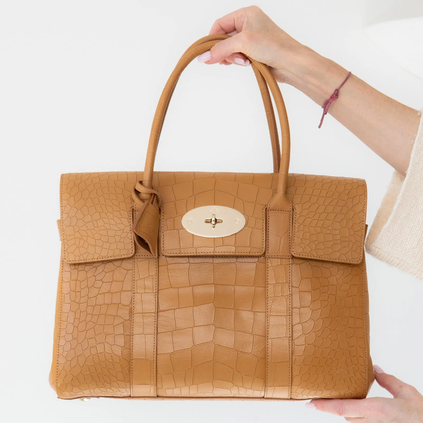 Mulberry Bayswater Tan Mock Croc Embossed  Leather Bag handbags sale 80% off